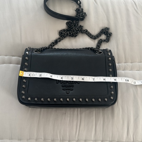 Authentic Prada Chain Flap Bag Studded Glace Calf Small Black - Picture 12 of 15